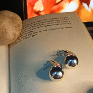 Modern Silver Geometric Hoop Earrings | Quotes pattern | Silver, Pink, Peach, Green, Brown, Black, Red