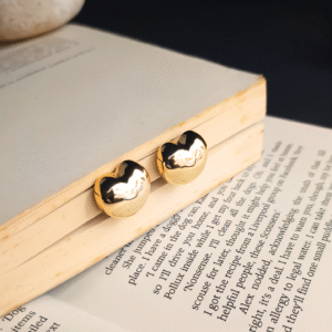 Shiny Gold Heart Dangle Earrings for Women