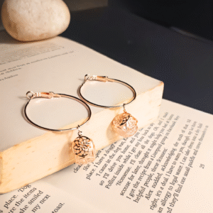 Elegant Gold Hoop Earrings with Intricate Charm | Rose Gold, Silver, Black