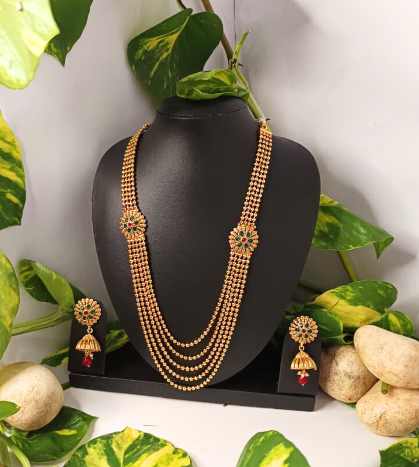 Manimegalai antique temple jewellery | Necklace + earrings