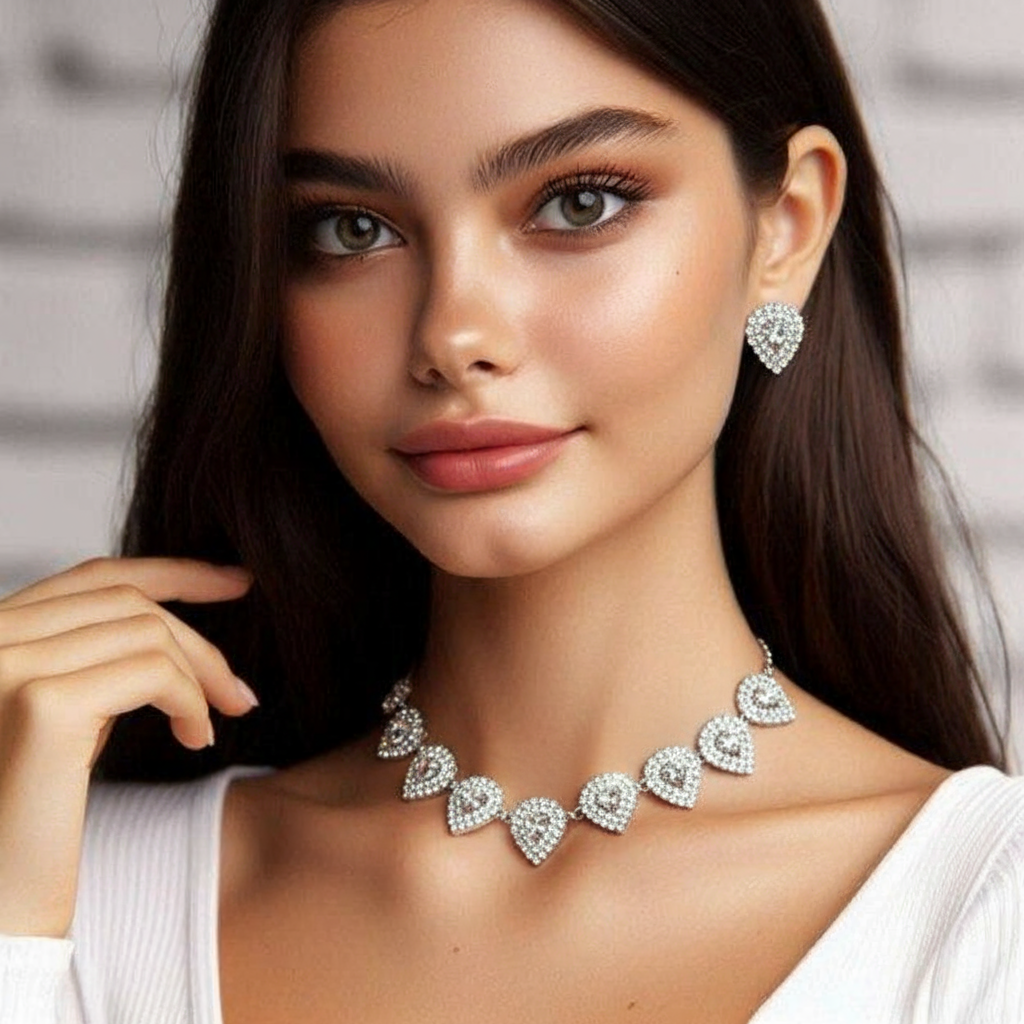 American Diamond Necklace | Silver | Leaf version - Image 2