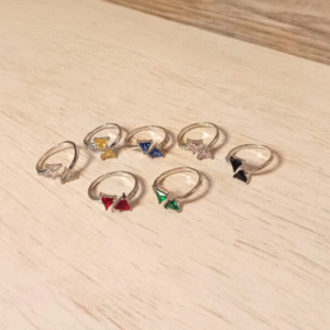 Cute Adjustable Silver , Colorful Crystal Butterfly Rings