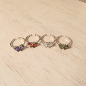 Adjustable Silver Sparkling Double Heart Gemstone Ring
